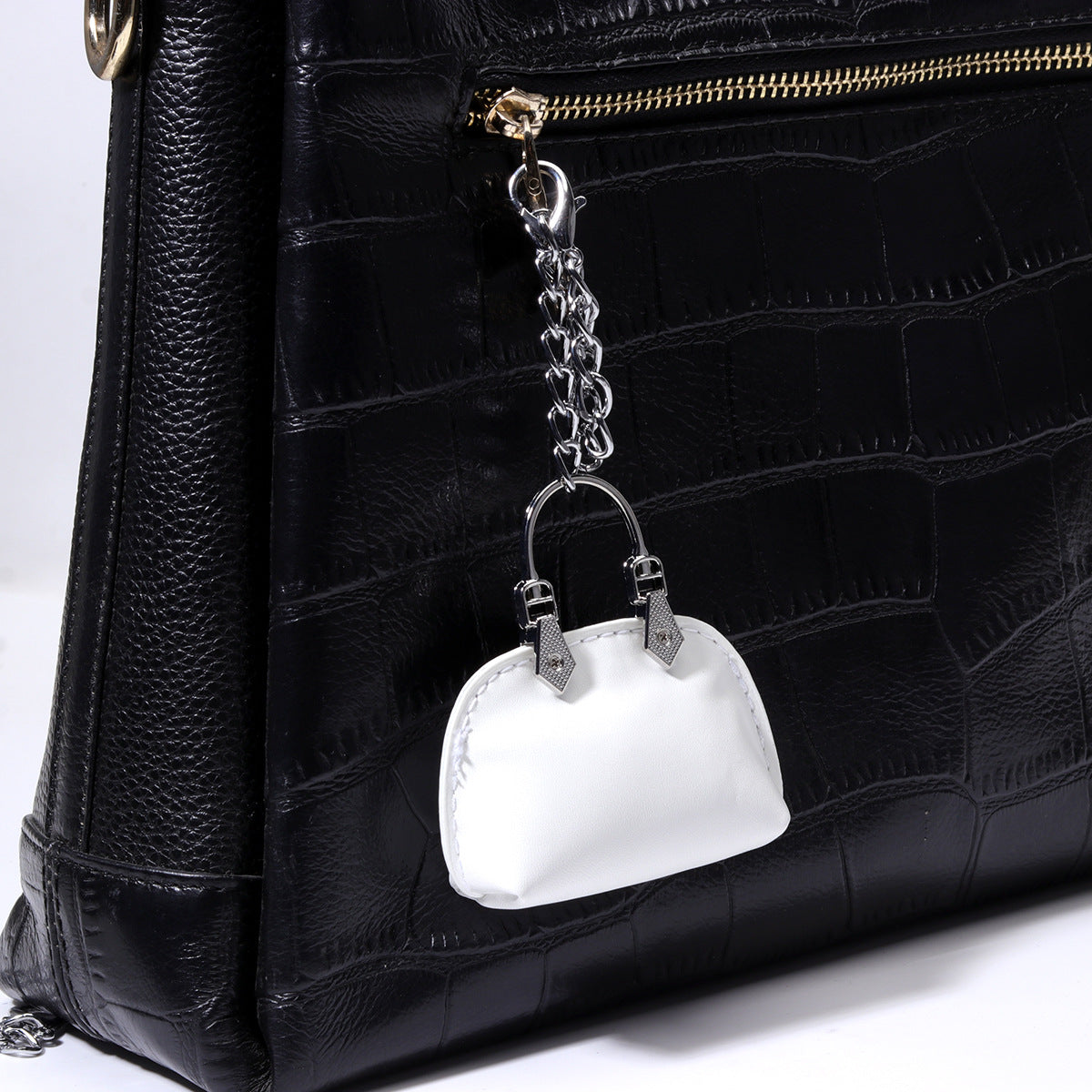 春夏新款迷你小PU皮包挂饰汽车钥匙扣儿童书包少女包包挂件白色