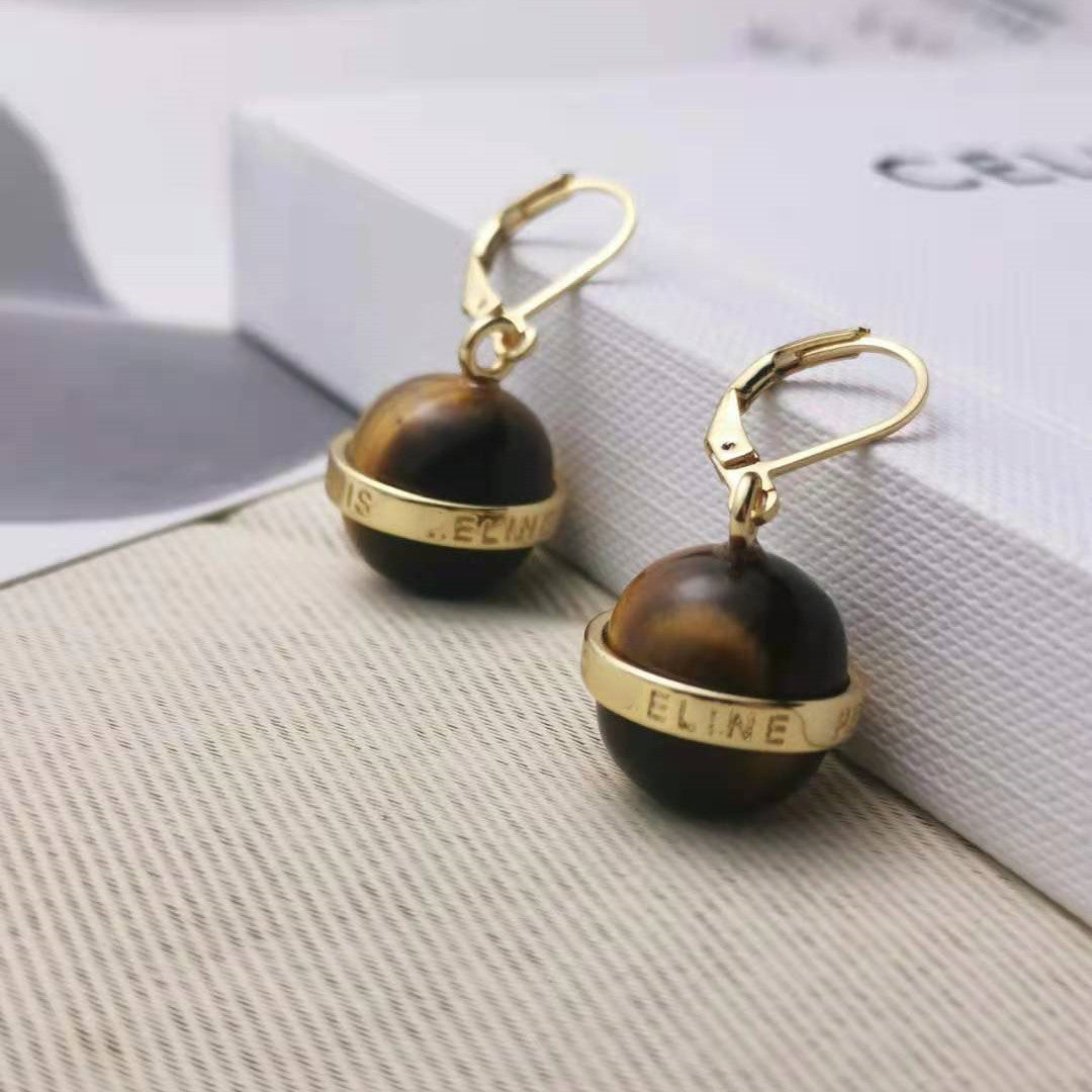 赛家新款虎眼石耳环独特法式复古耳饰高级感轻奢气质ins星球耳坠