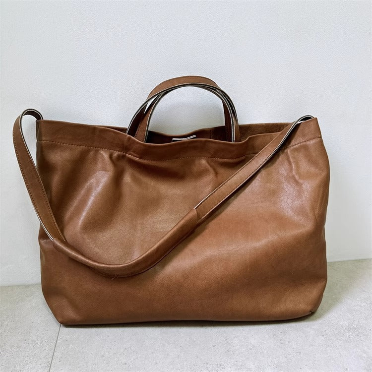 慵懒风头层牛皮大包女托特软皮单肩包女包手提购物袋日系复古直播