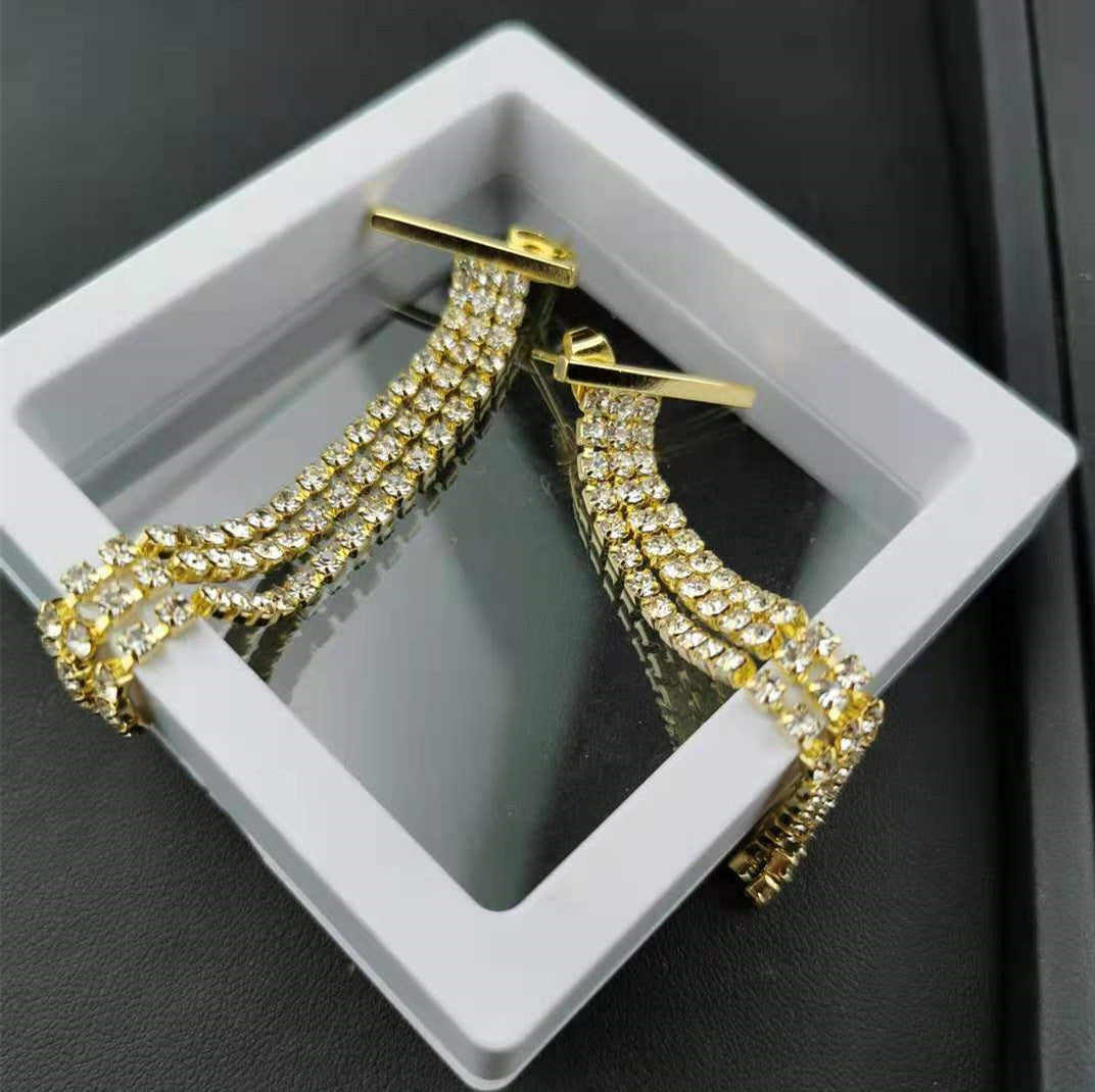 赛家celi风金色水晶长款耳环高级感时尚气质法式耳饰流苏满钻耳钉