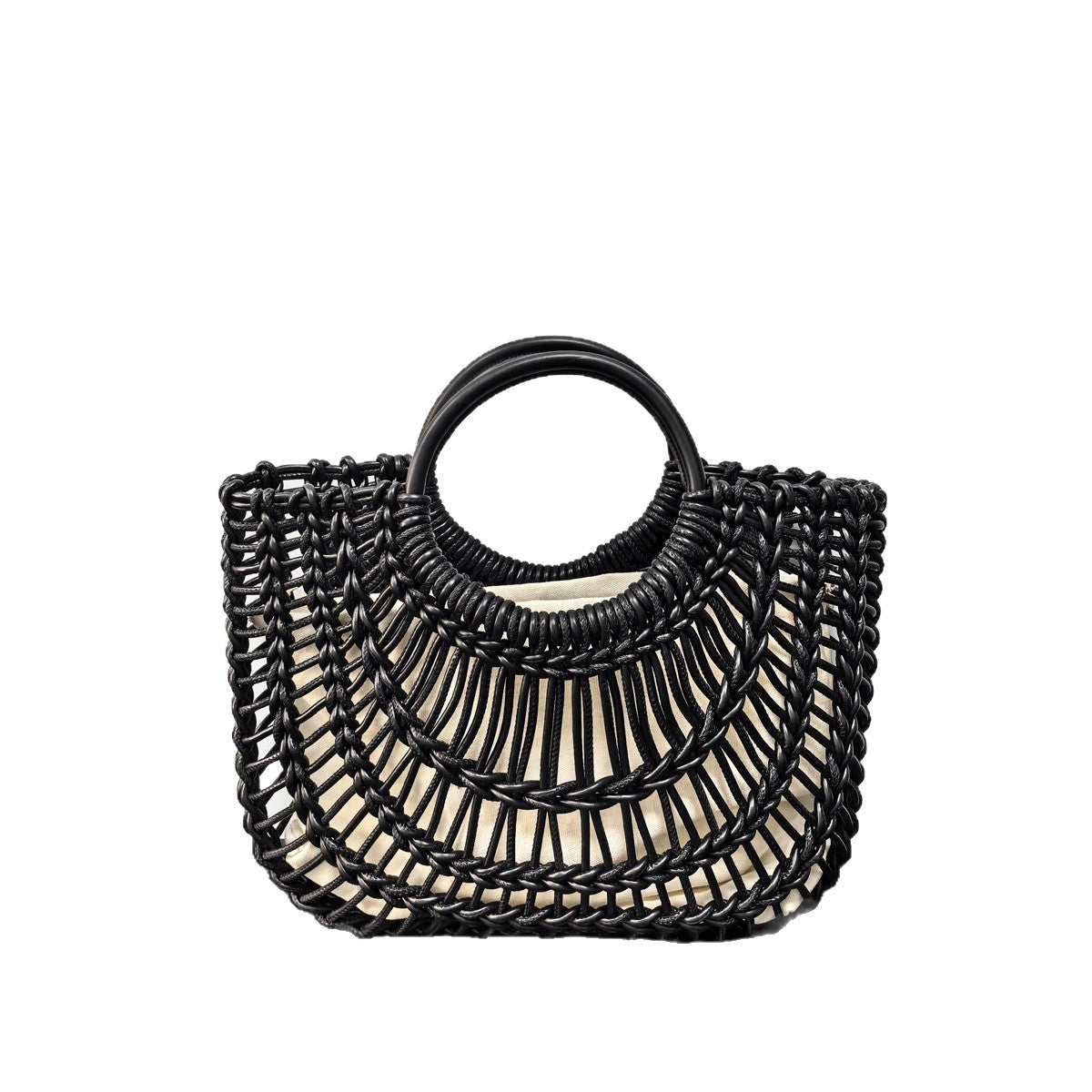 2025新款时尚百搭草编镂空出街休闲夏日度假风女式手提编镂空包包