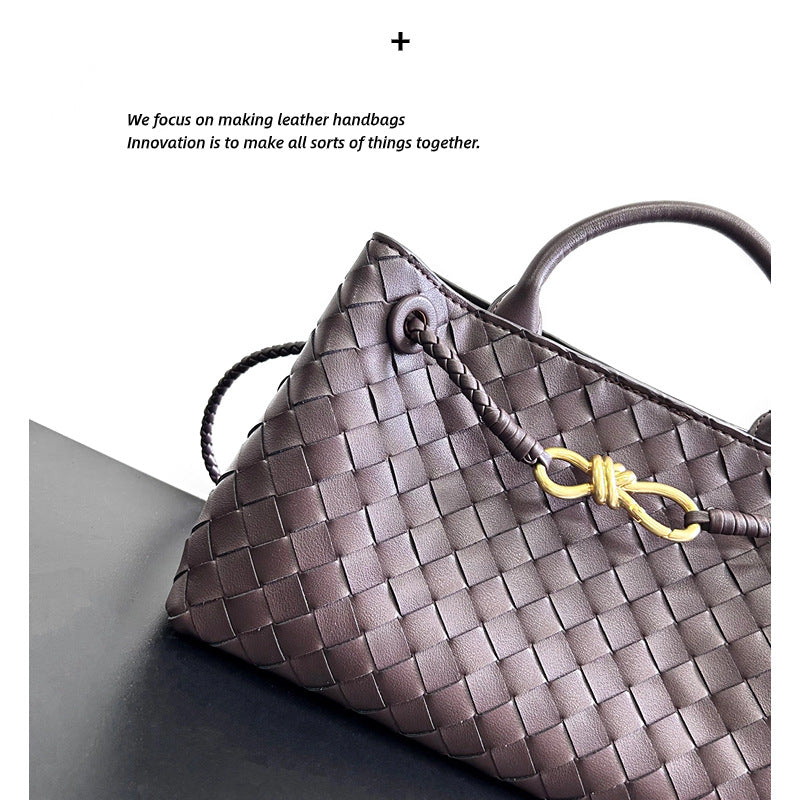 2023真皮编织包手提包女包单肩包牛皮手拎包小众品牌大包金色背包