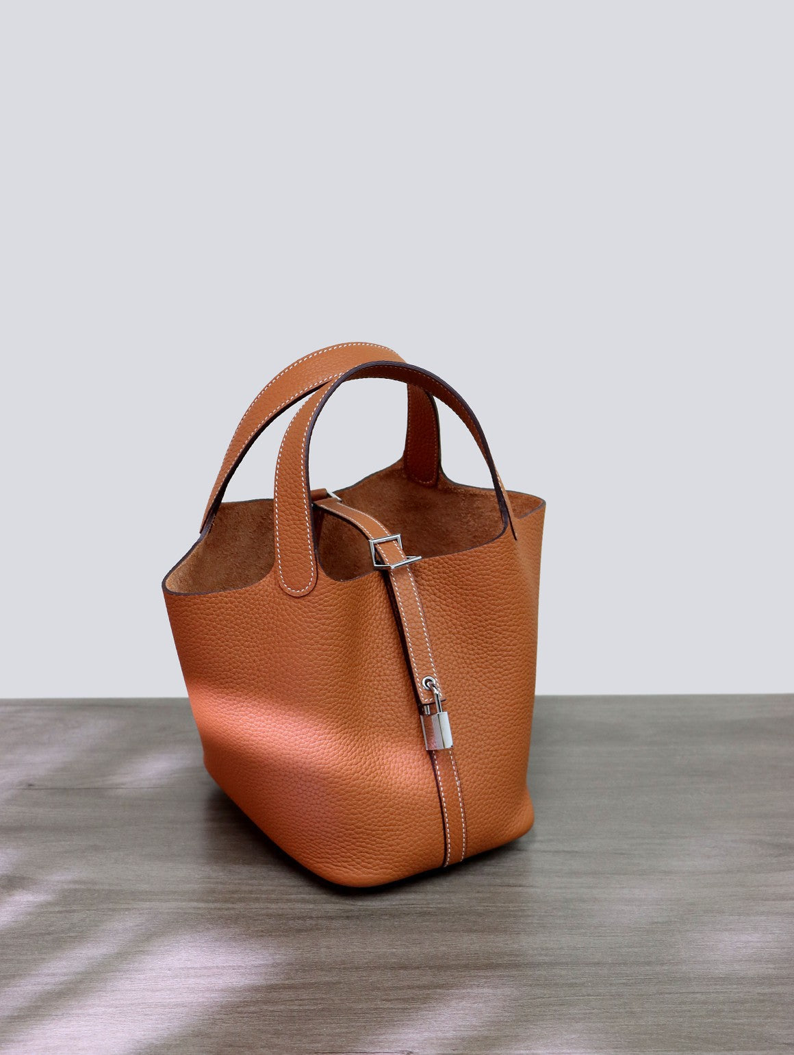 进口头层TC牛皮蜡线小号18Picotin菜篮子水桶包手提女包 无痕代发