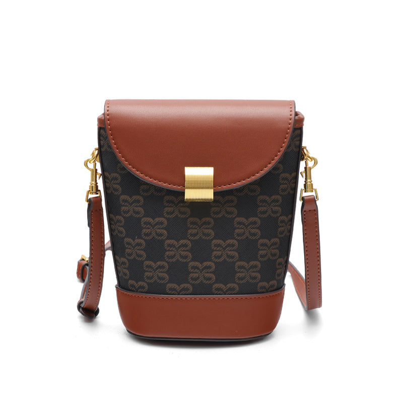 跨境潮流复古大容量水桶包女新款拼接单肩包高级感小众设计斜挎包