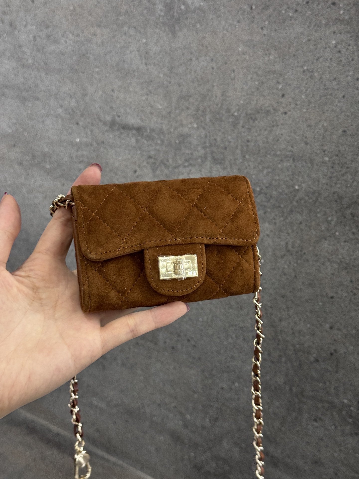 头层牛皮磨砂mini小方包卡包钱包腰包多功能菱格链条包迷你口红包