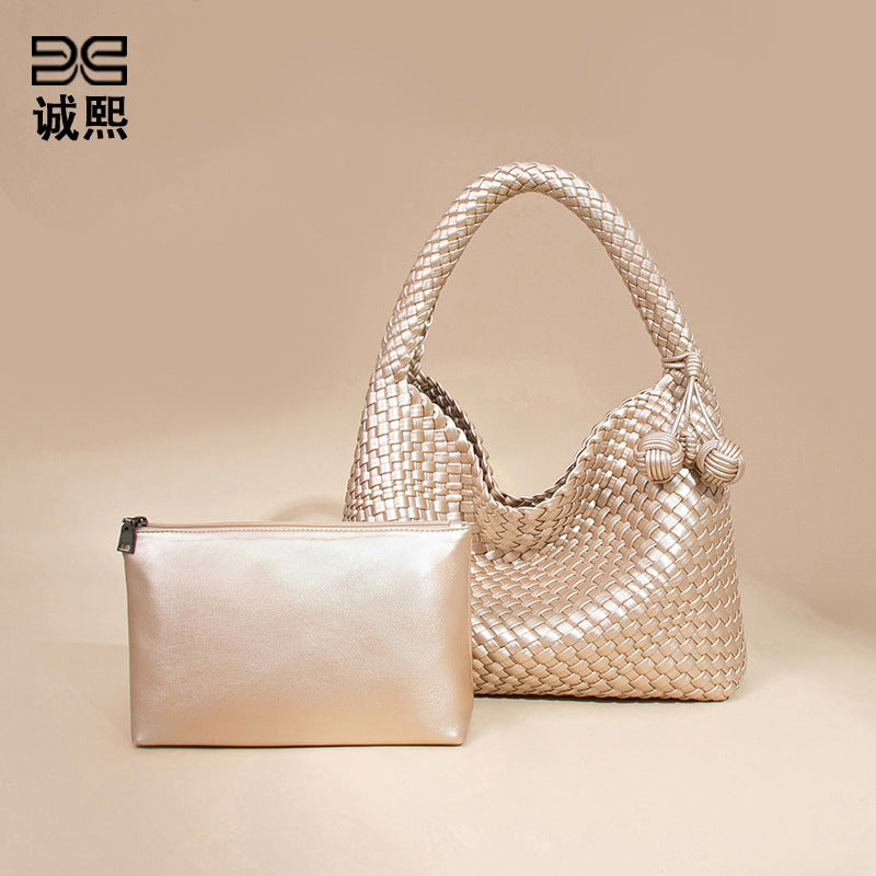 欧美新款手工编织包包个性手提子母包小众单肩腋下包休闲托特包女