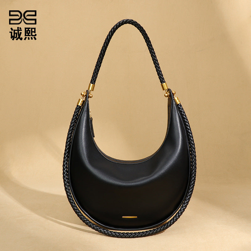 新款高级感大号黑色月牙包个性百搭单肩腋下包手提百搭质感新月包