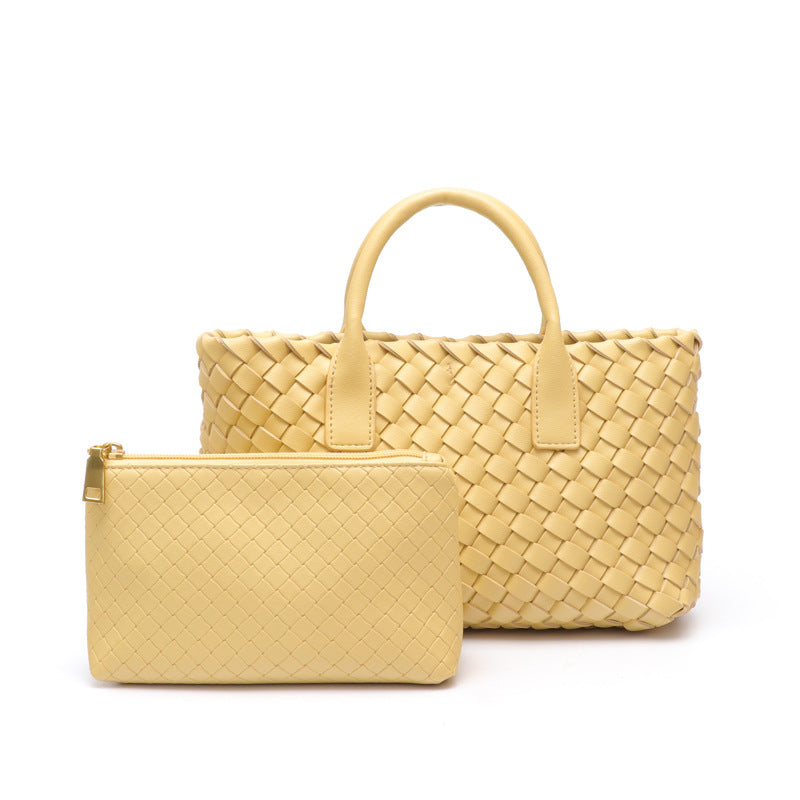 简约时尚小众菜篮子编织单肩斜挎手提包大容量休闲百搭子母托特包