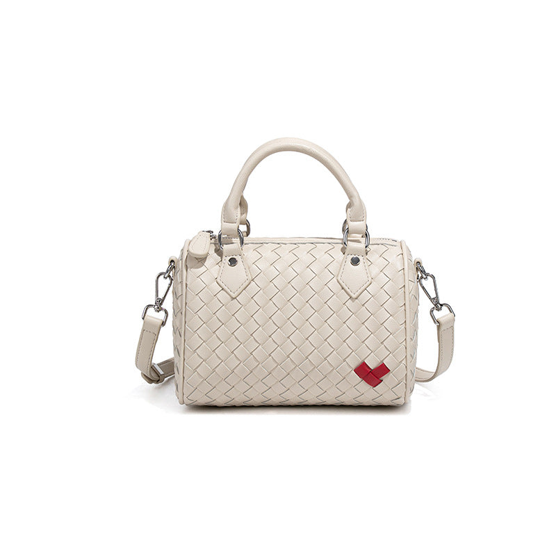 韩版新款爱心手提波士顿枕头包迷你百搭单肩斜跨包手工编织包包女