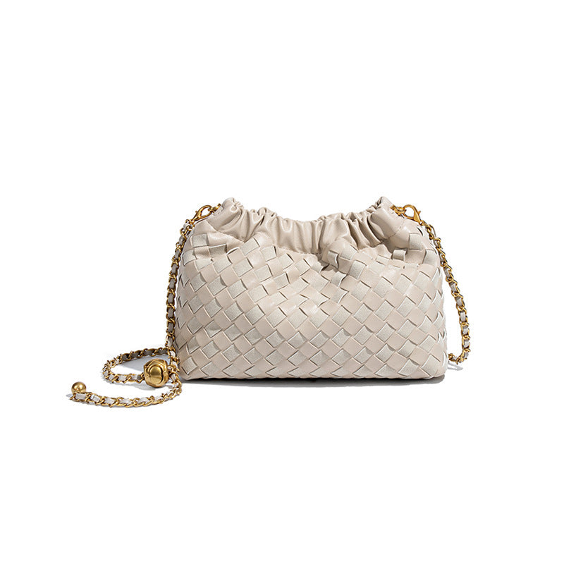 个性时尚小金球皱褶云朵包质感潮流手工编织包休闲女单肩斜跨包