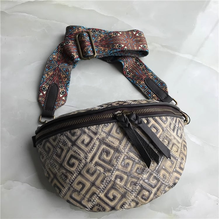 出口法国外贸真皮复古胸包欧美时尚百搭斜跨包腰包女酷包直播代发