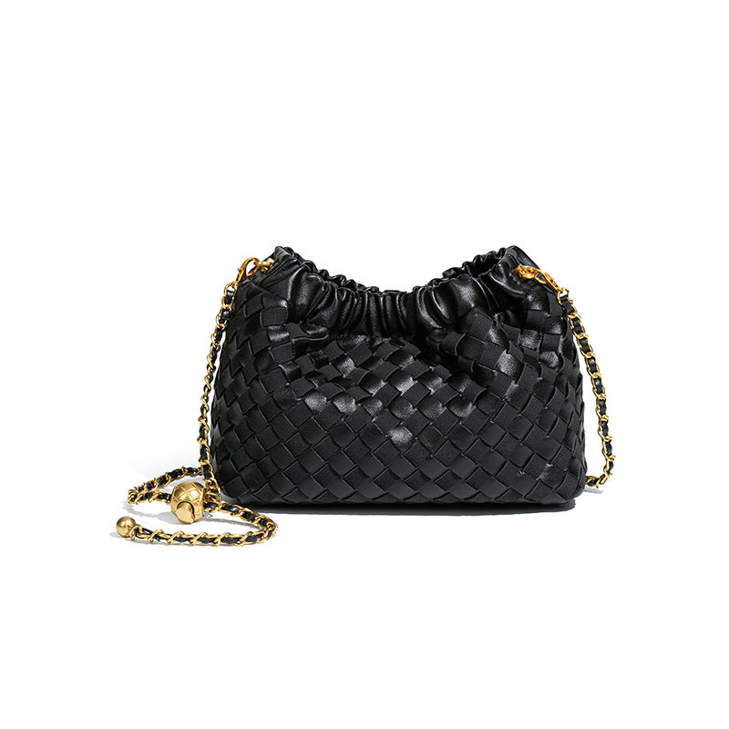 个性时尚小金球皱褶云朵包质感潮流手工编织包休闲女单肩斜跨包