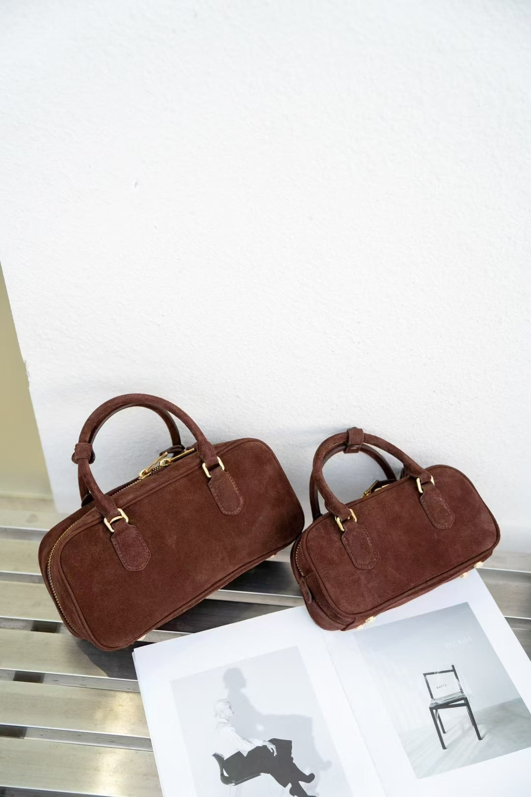 2024秋冬新款时尚头层牛皮真皮磨砂皮麂皮单肩包托特包包公文大包