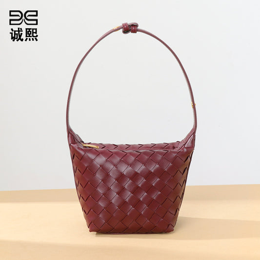 气质手拎饭盒包时尚手工编织包潮流百搭休闲单肩包软皮质感腋下包