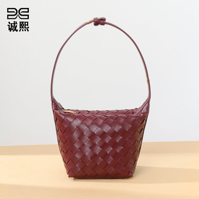 气质手拎饭盒包时尚手工编织包潮流百搭休闲单肩包软皮质感腋下包