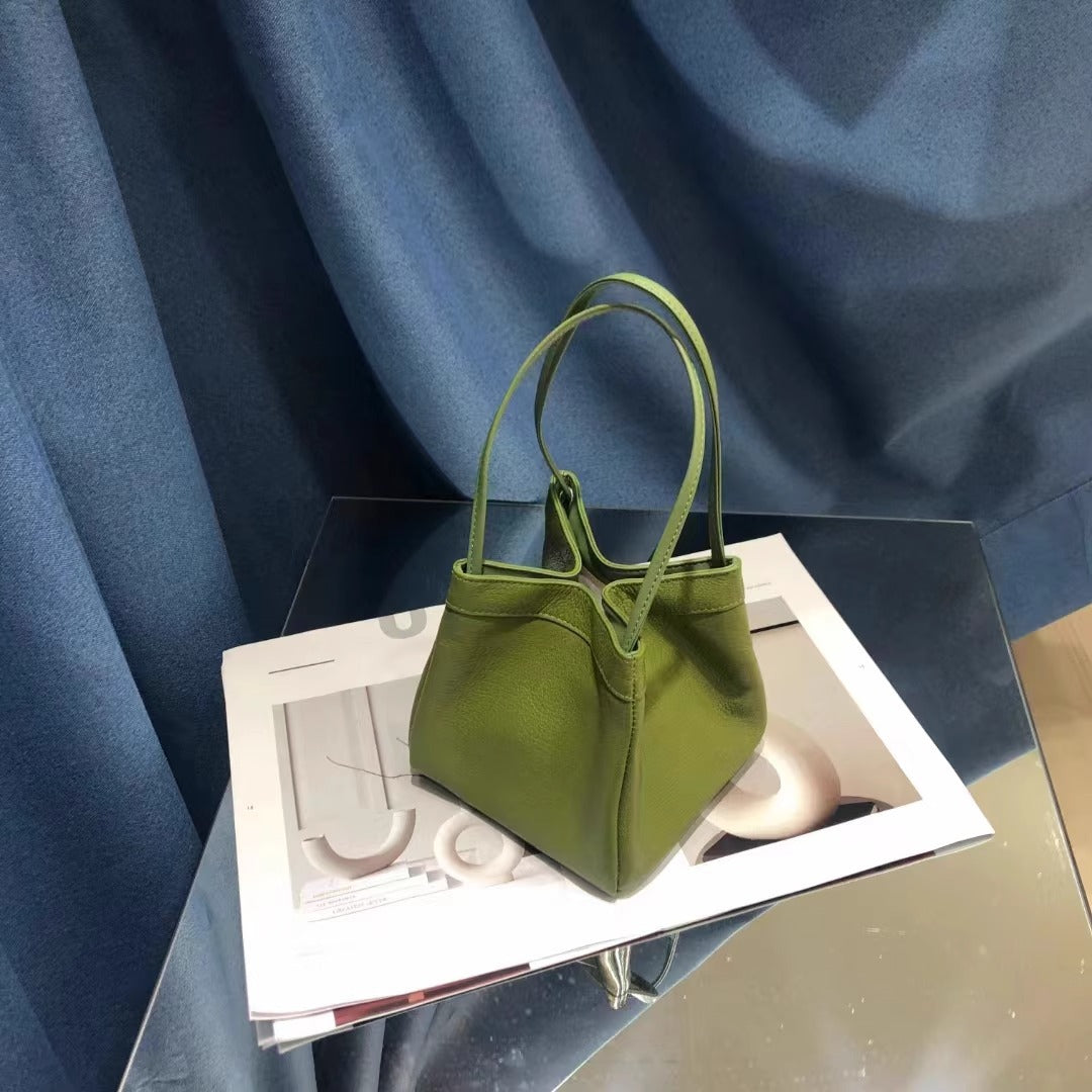 新中式国风晕染菜篮子包牛皮绸缎锦囊包手提包女单肩斜挎包水桶包