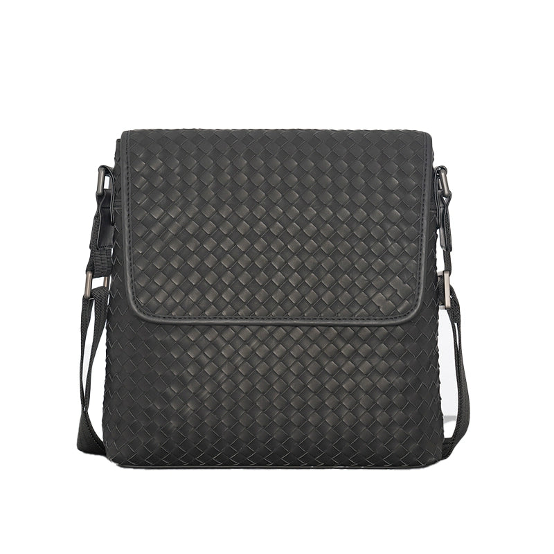 X&BV真皮男包单肩包编织翻盖竖款青年男士斜挎包包商务休闲小背包