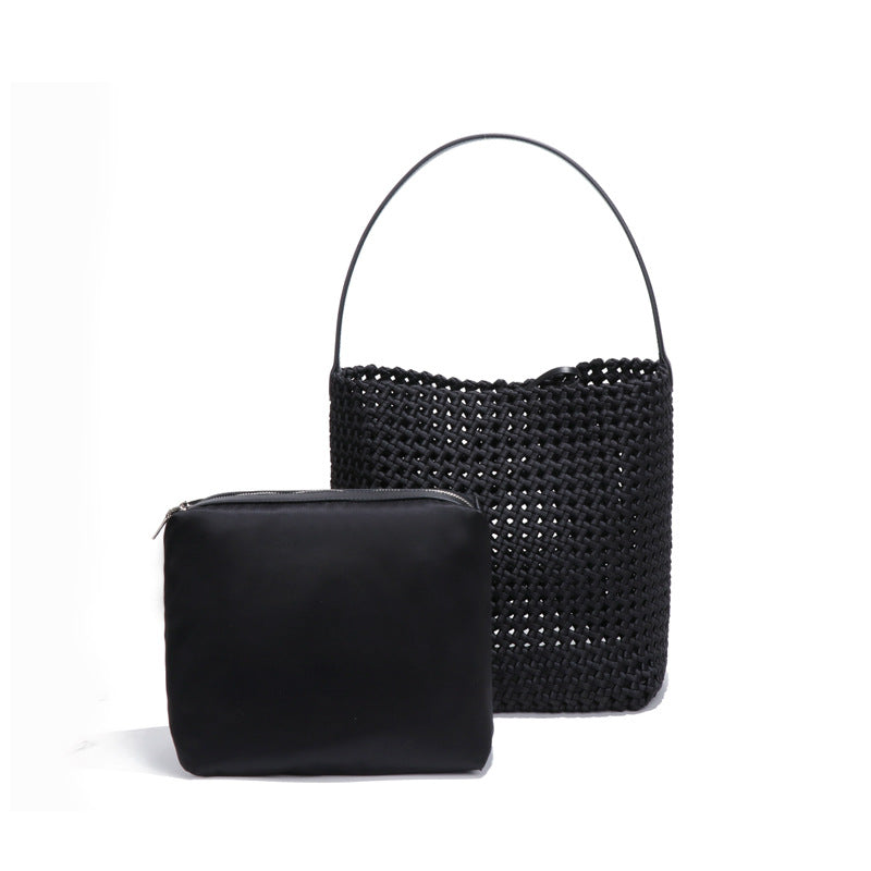 夏季新款手工编织包镂空风车结手提子母包高级感洋气单肩腋下女包