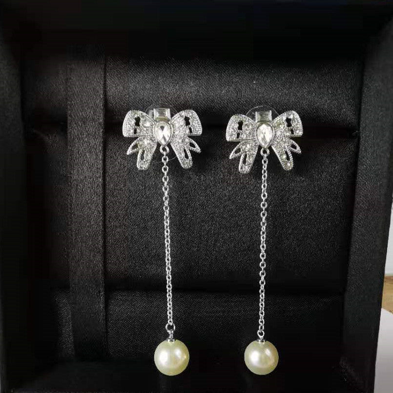 缪家新款miu耳环项链手链仿水晶发夹时尚气质小香蝴蝶结珍珠耳线