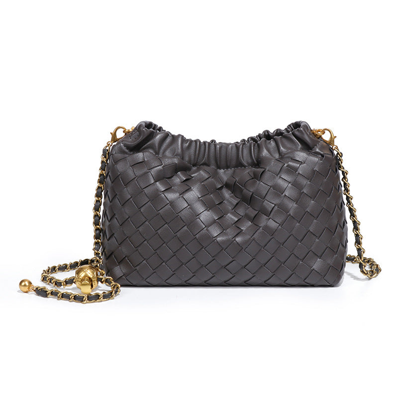 新款包包女皱褶云朵包时尚小金球手工编织包小香风秋季单肩斜挎包