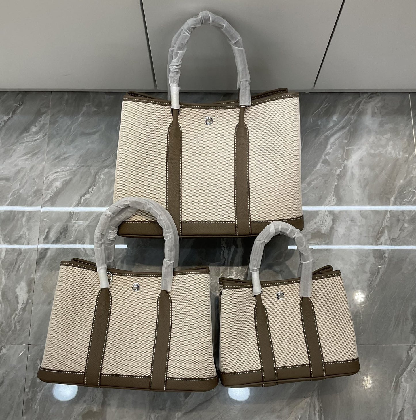 文艺范 花园帆布配TOGO头层牛皮女包手提包大容量撞色单肩托特包