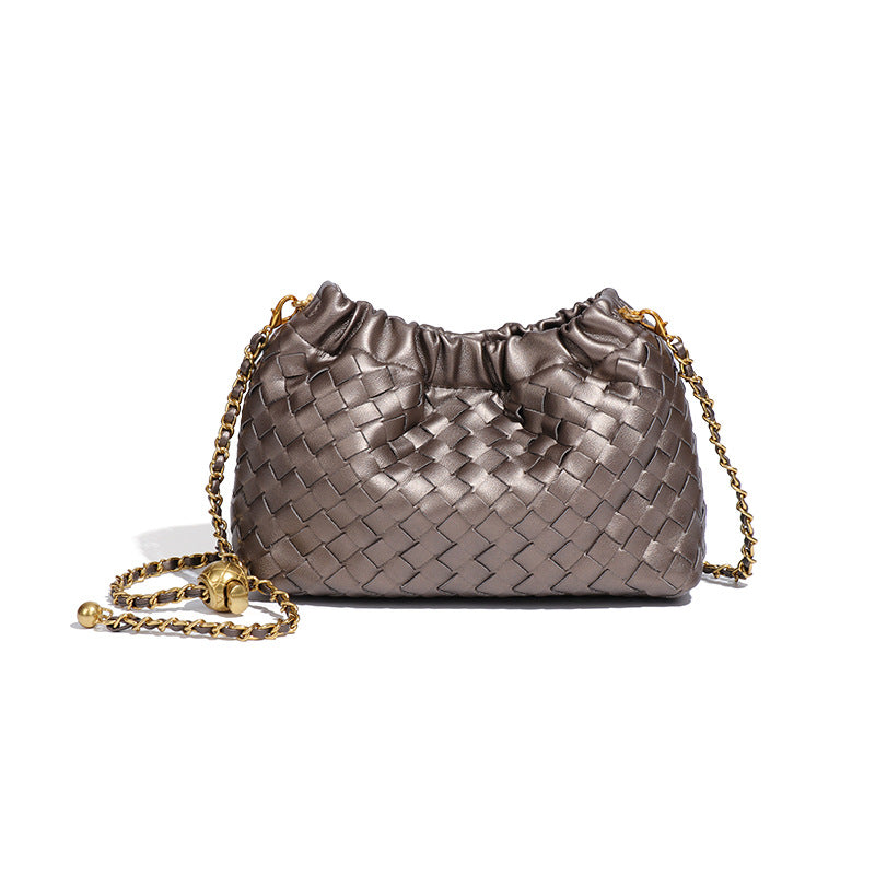 新款包包女皱褶云朵包时尚小金球手工编织包小香风秋季单肩斜挎包