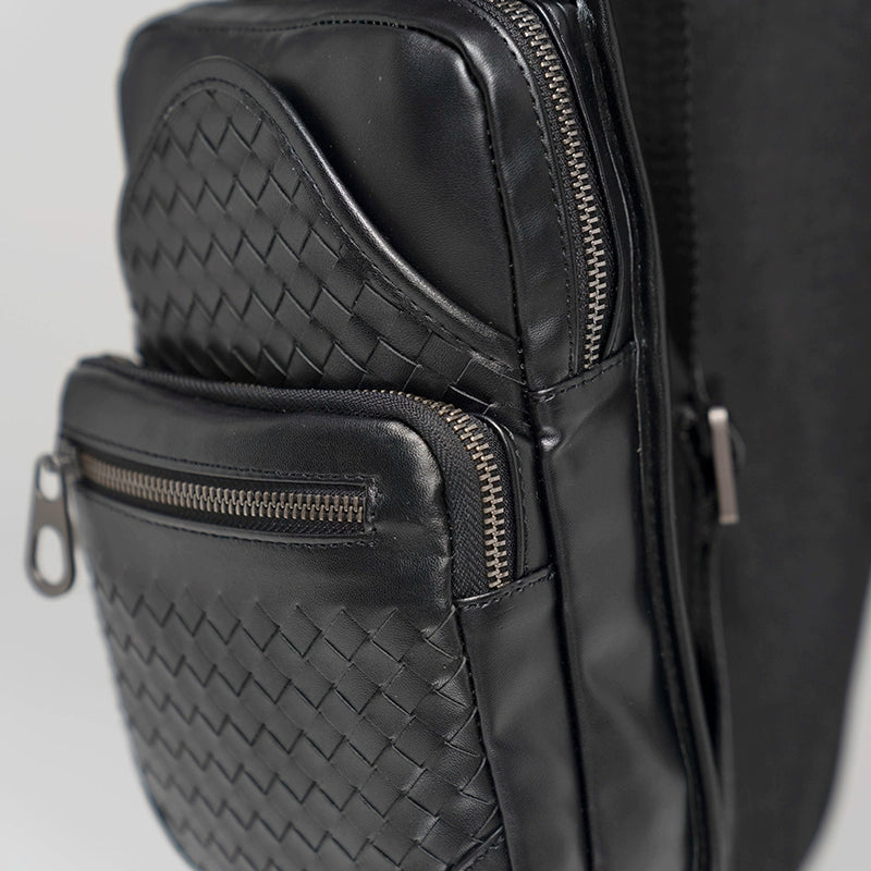 X&BV胸包男真皮休闲青年潮男背包编织单肩斜挎包男士新款多功能包