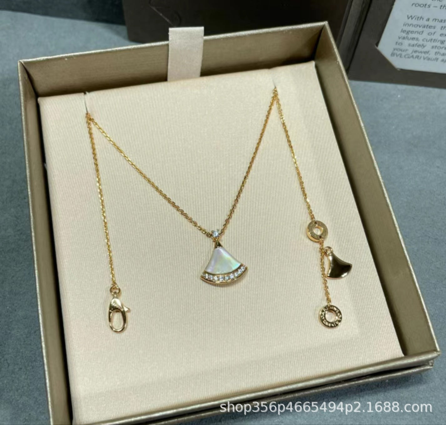 高版本Bao家小扇子项链精工CNC白贝小裙子项链S925银镀18k厚金