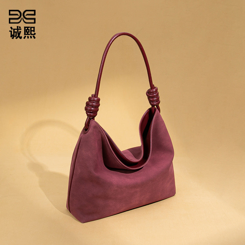 韩版洋气轻奢单肩腋下包大容量通勤女包新品磨砂麂皮绒手提托特包