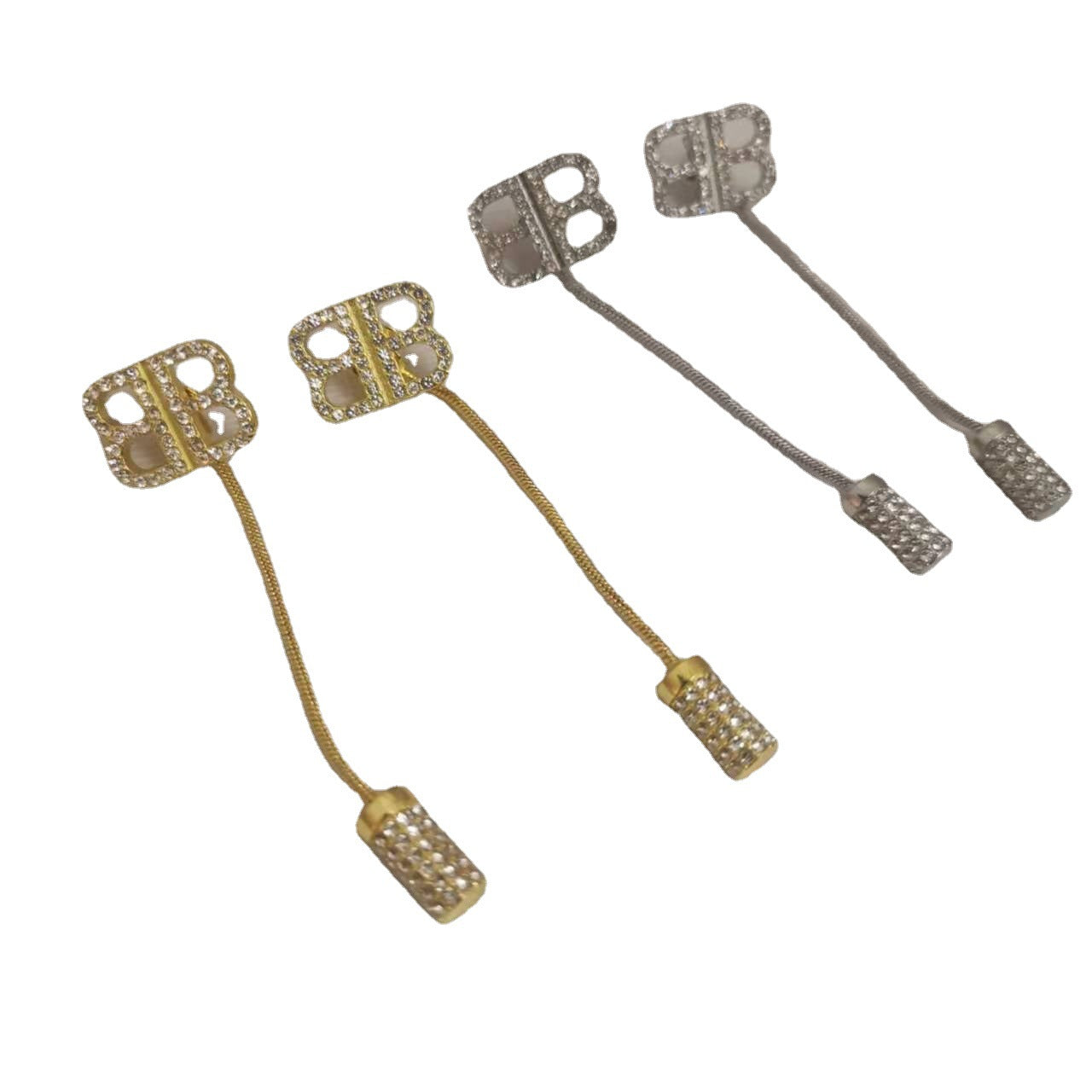 B家21新款双B满钻耳线女高级感气质INS风水钻耳钉超闪长款耳环