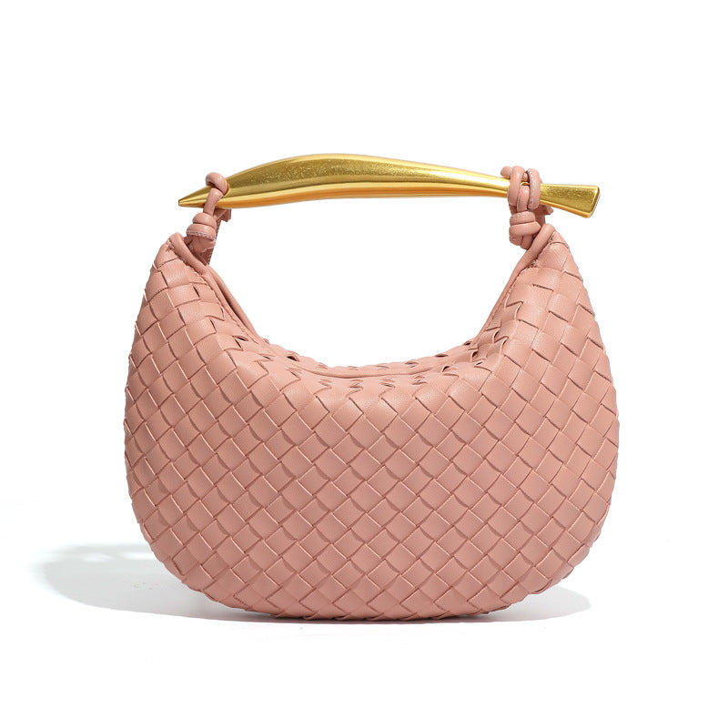 外贸新品纯色饺子包手工编织包半月沙丁鱼手提包休闲单肩斜挎女包