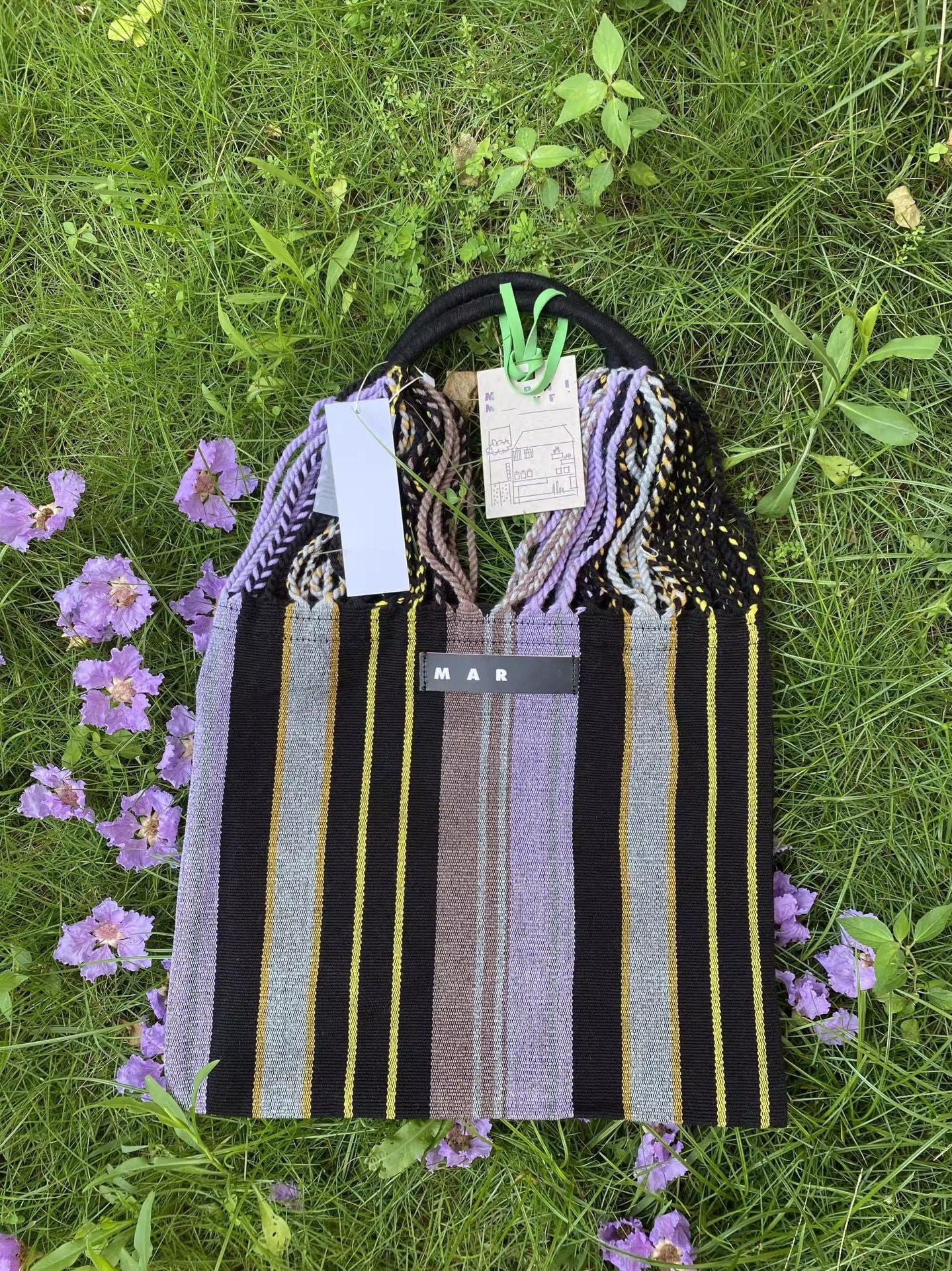 玛尼帆布吊床包针织条纹编织包大容量购物袋休闲单肩手提托特女包