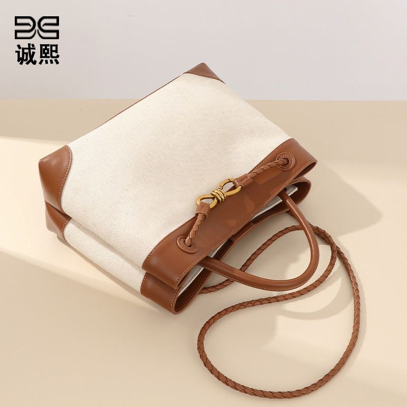 跨境爆款定制蝴蝶结撞色手拎包韩版时尚单肩斜挎包大容量托特女包