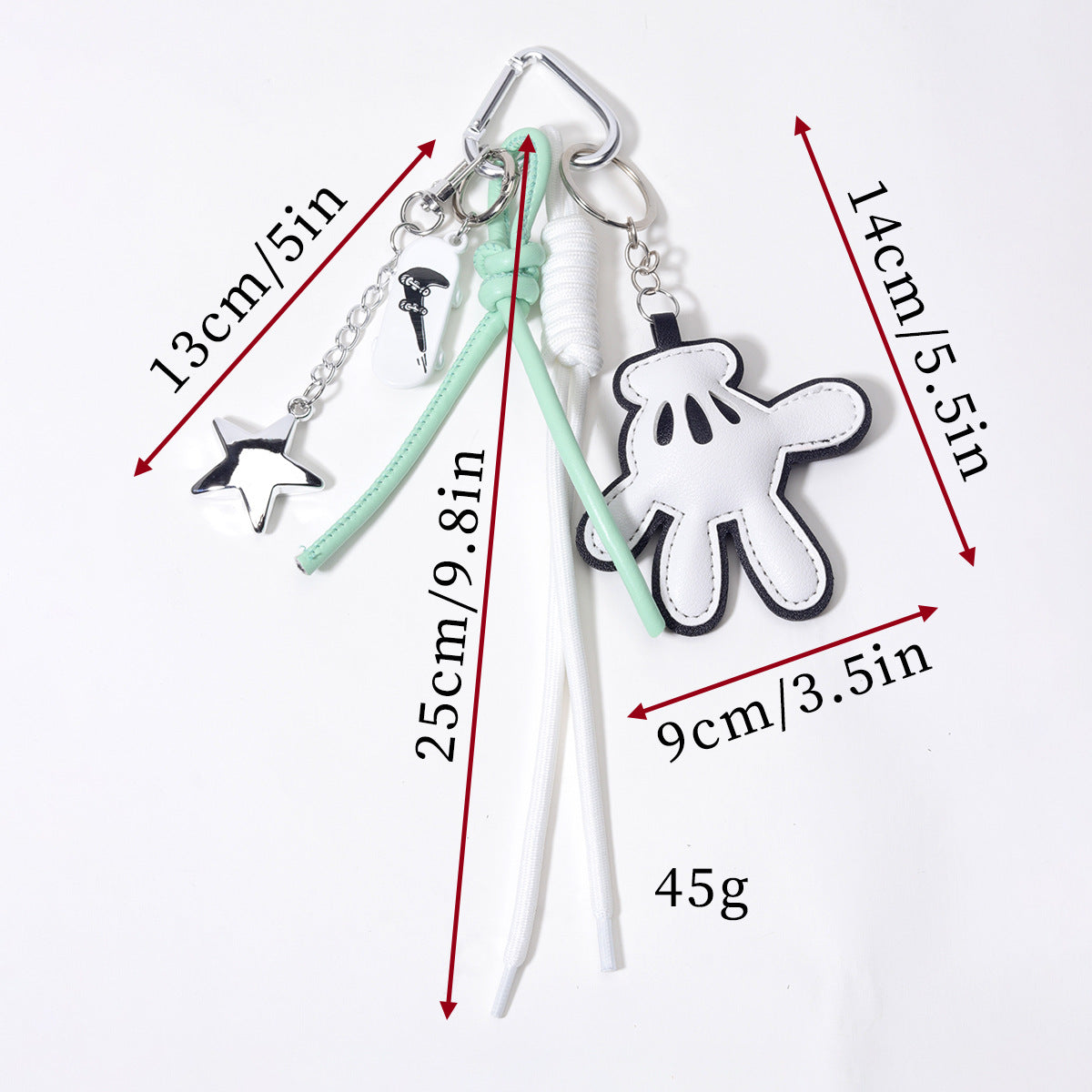 源头工厂量大价优白色黑边打手掌滑板车包挂钥匙链钥匙扣五角星