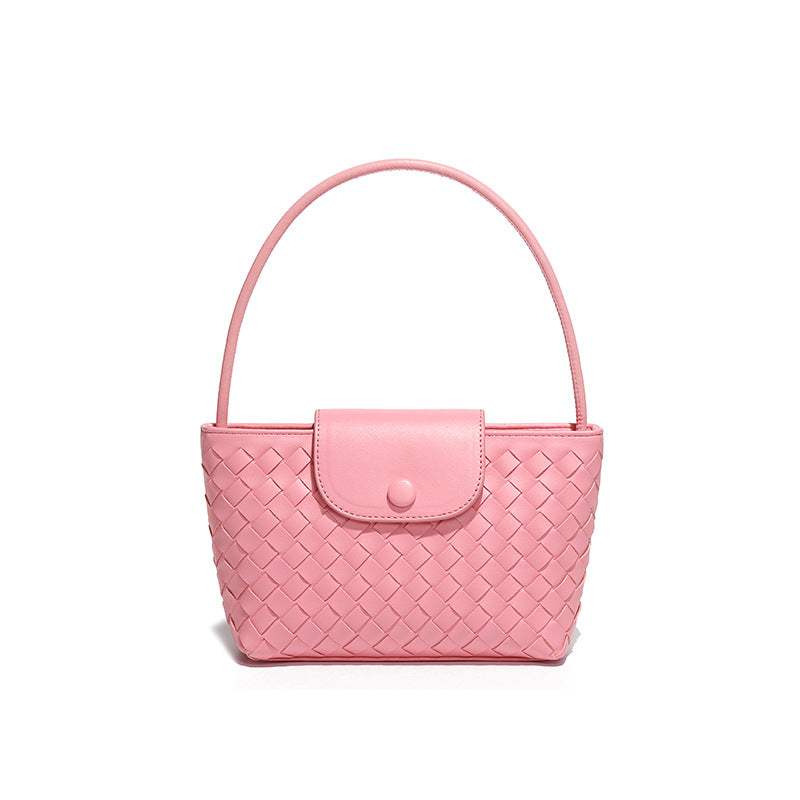 广州工厂批发包包女马卡龙可爱时尚编织手拎腋下包翻盖单肩斜挎包