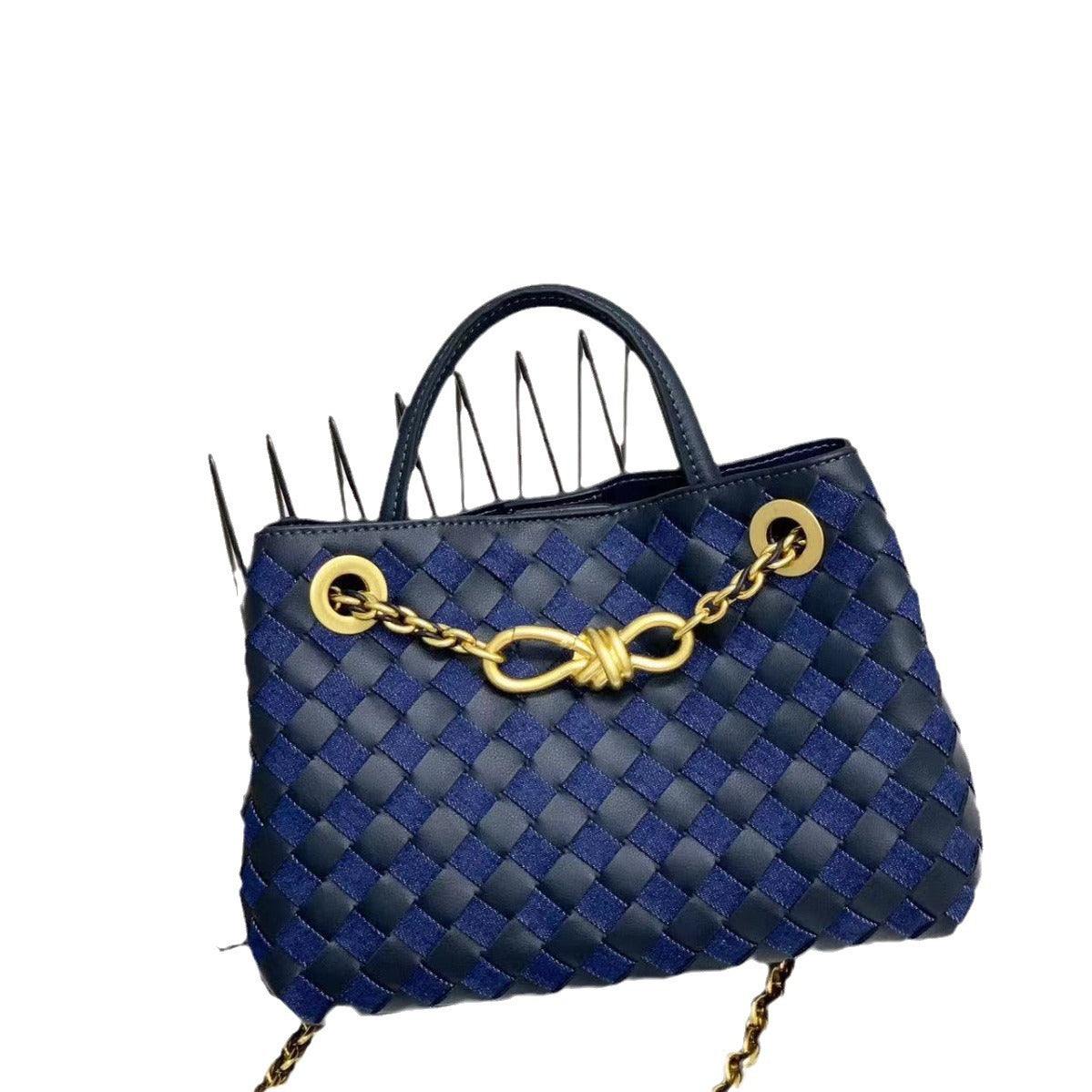 新款编织牛皮金属绳扣单肩包手提出街通勤购物袋百搭时尚潮流小众