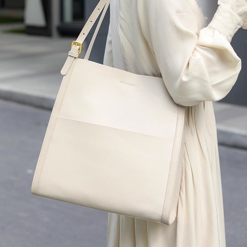 真牛皮包包女ins风百搭时尚大容量托特大包通勤上班水桶包女 代发