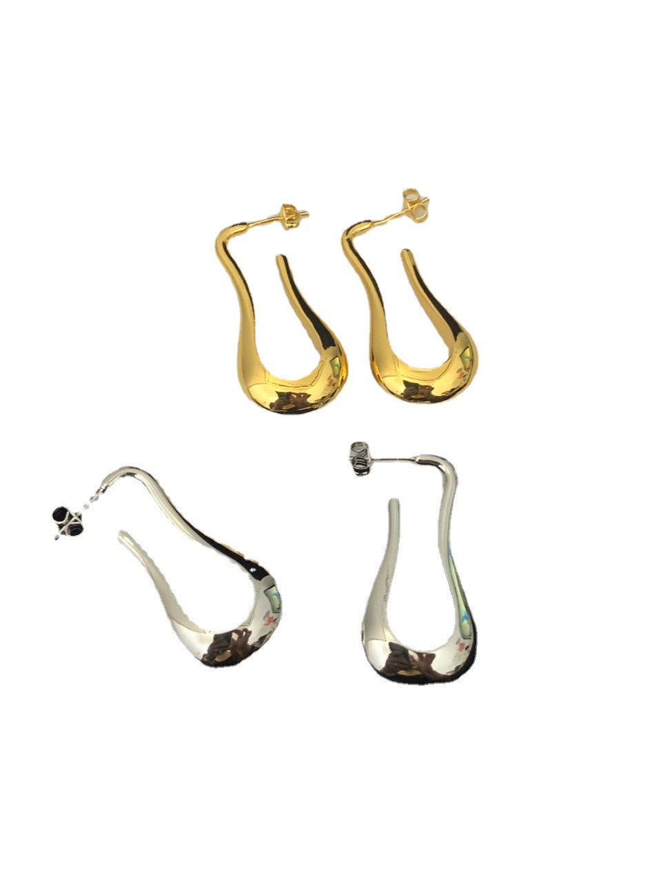 赛林家22新款水滴状长款U形耳钉女法式高级感气质几何形光面耳环