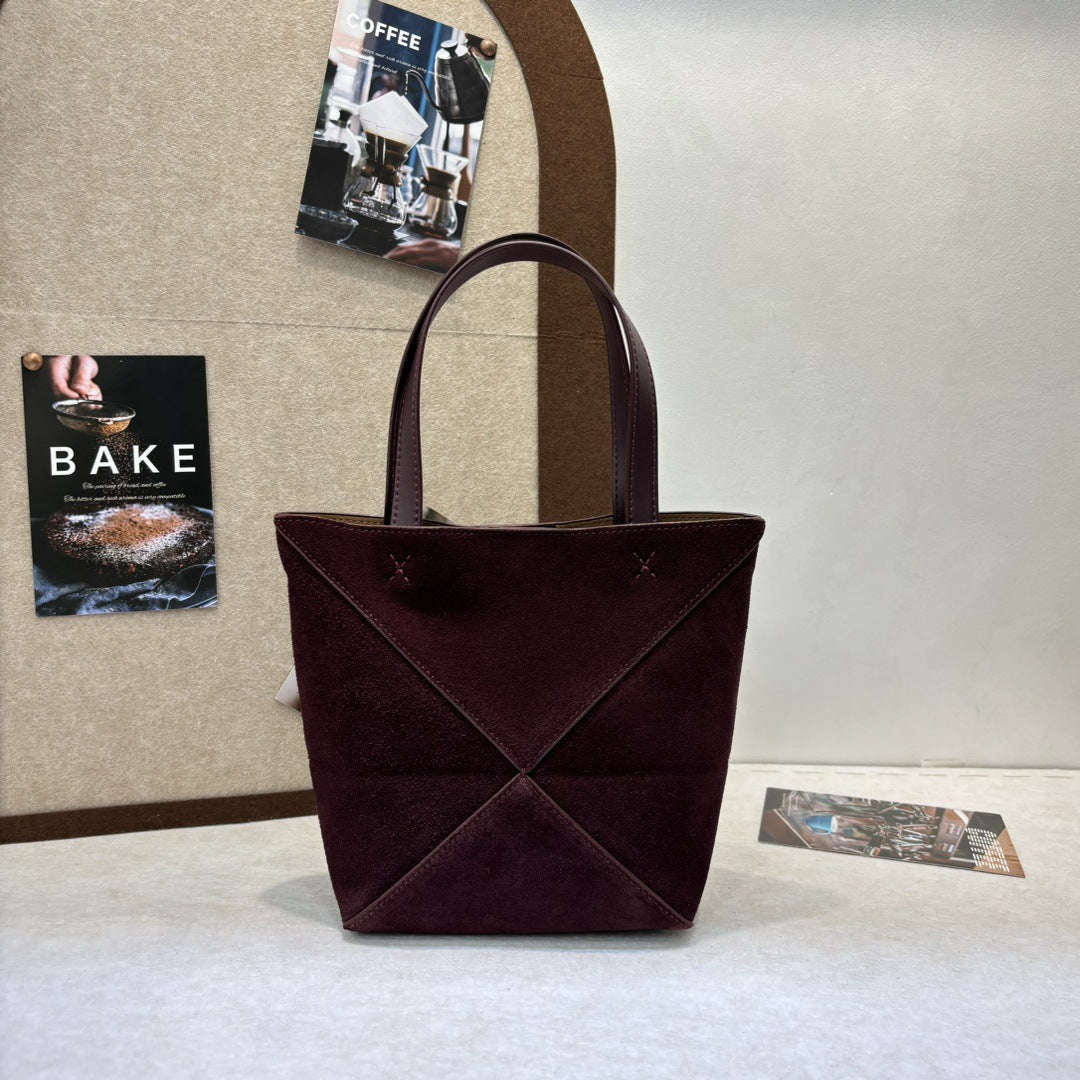 小众高级感磨砂牛皮手提包2024秋冬复古几何托特包单肩包斜挎包潮