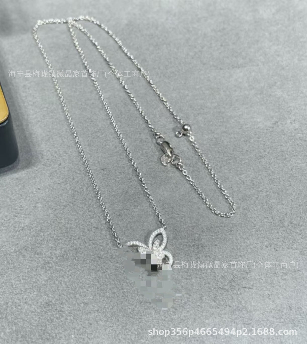 高版本格拉家幻影蝴蝶项链满钻双五蝴蝶粉钻925银镀18k玫瑰金V金