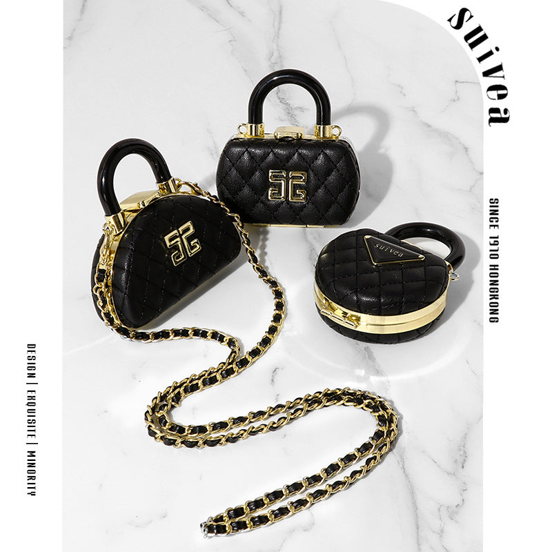 迷你小香风口红包斜跨菱格链条女2024新款潮洋气带镜子补妆小包包