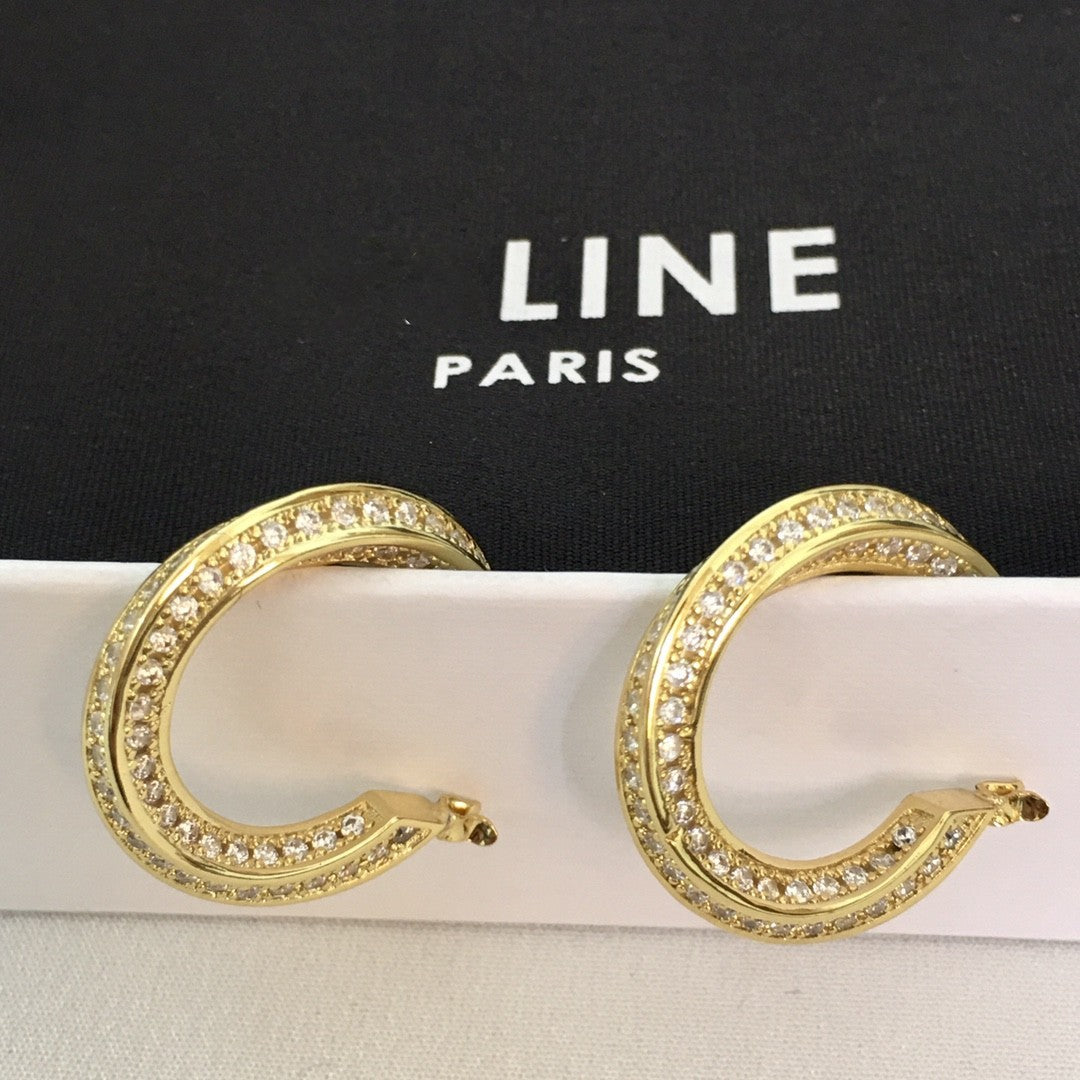 赛家2021新款耳环CEL满钻扭扭曲女欧美法式水晶耳钉镶钻圆圈耳圈