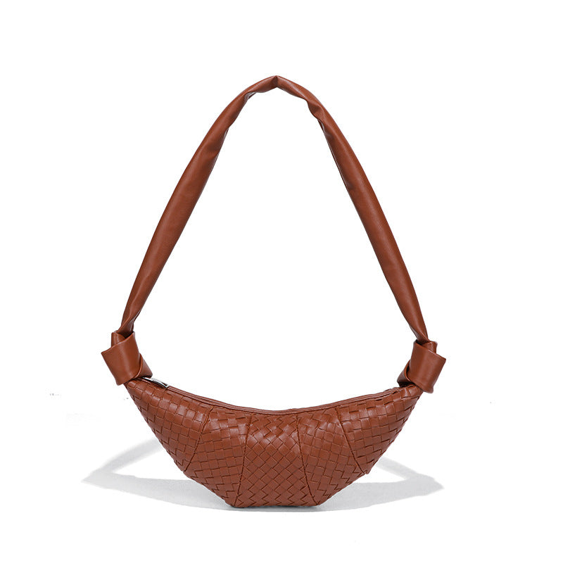 韩版慵懒风牛角包潮流单肩斜挎饺子包小众编织女包新款时尚可颂包