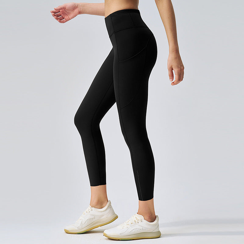 裸感高腰lulu瑜伽裤女蜜桃提臀塑形健身裤口袋跑步运动紧身裤24"