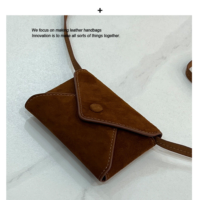 韩国hosa迷你真皮零钱包牛皮信封腰包磨砂麂皮小费包极简风口红包