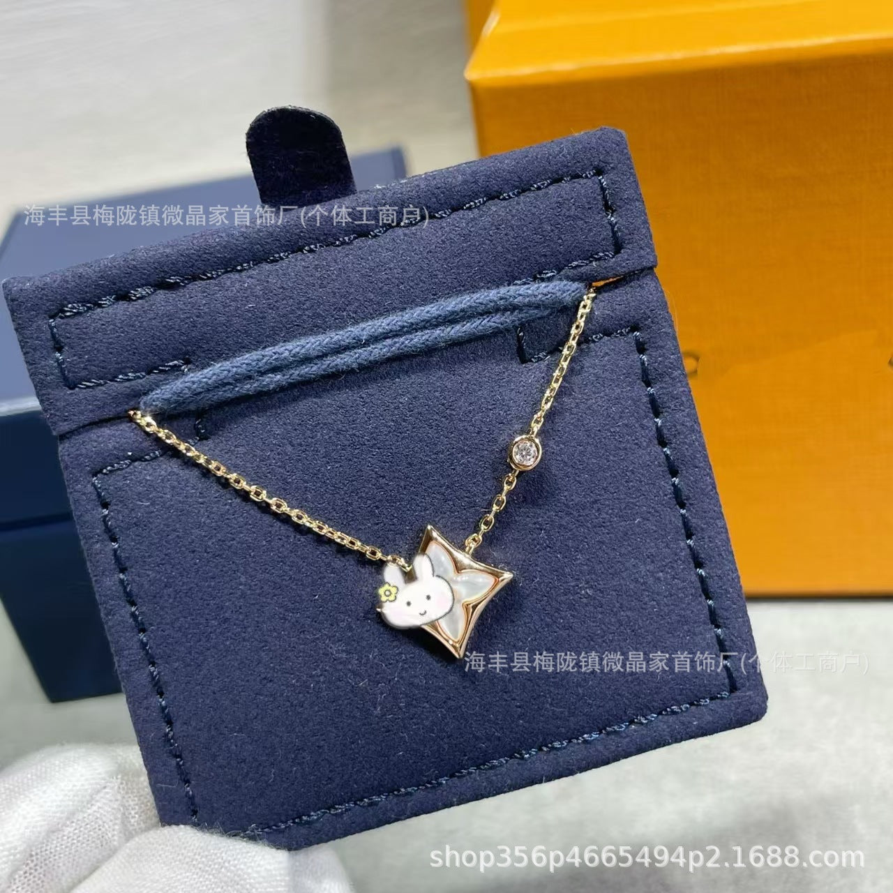 高版驴家老花白贝母手链菱形贝母天河石项链S925银镀18K玫瑰金