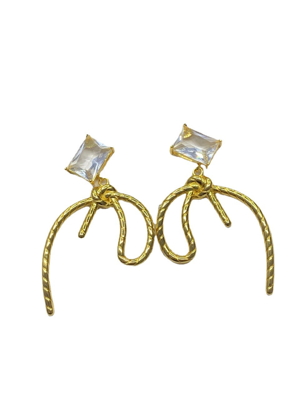 赛家22新款几何形蝴蝶丝带耳钉女高级感气质铜镀金镶钻耳环