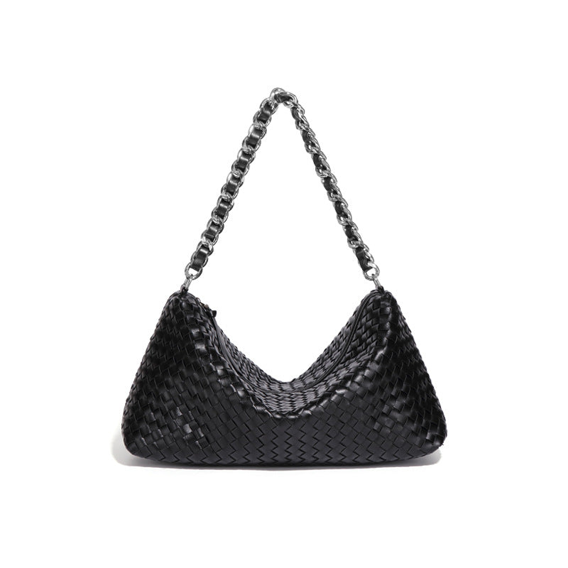 时尚简约单肩斜跨包高级感百搭手提腋下包通勤大容量手工编织包包