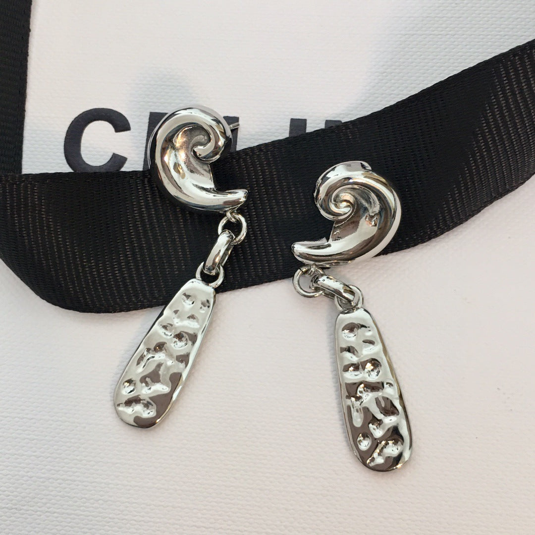 赛家21新款漩涡状耳钉长方条耳坠高级感气质嘻哈几何形朋克风耳环