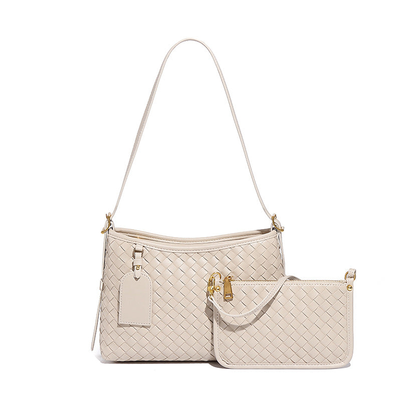 外贸手工编织包包时尚复古两件套单肩斜挎女包质感休闲腋下子母包